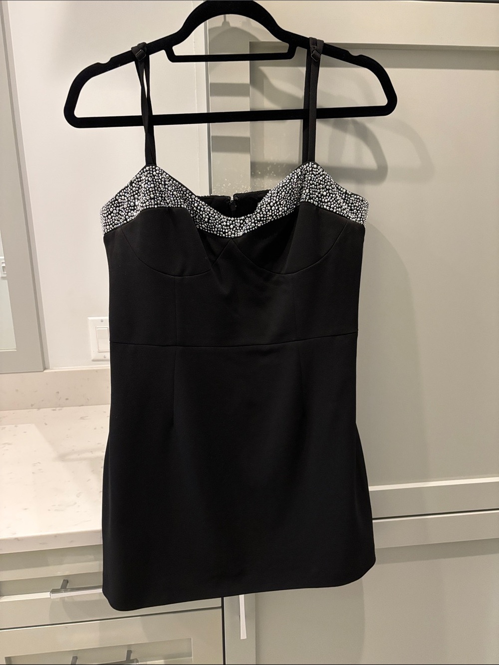 Black Dress the Population mini Dress with Beaded Bust Detail